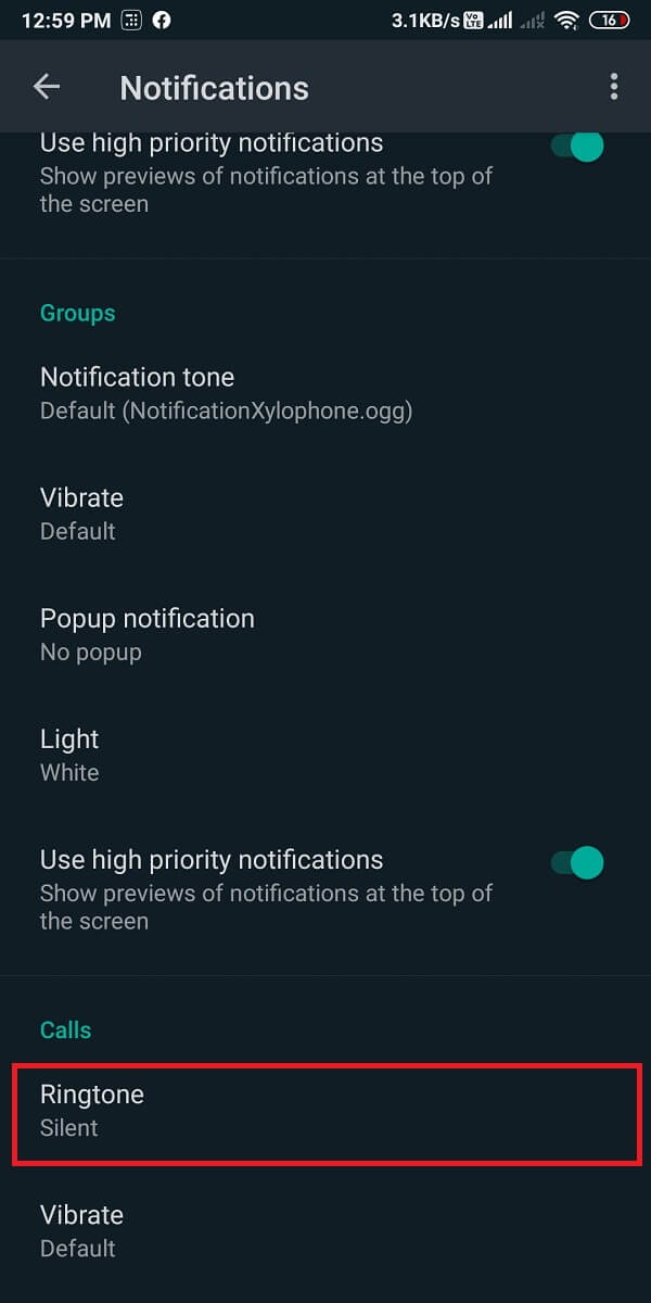 Scroll down and tap on ‘Ringtone’ and select ‘None.’