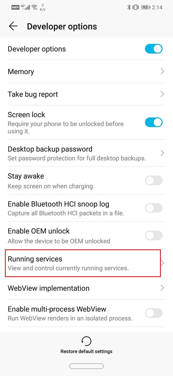 Scroll down and then click on Running services