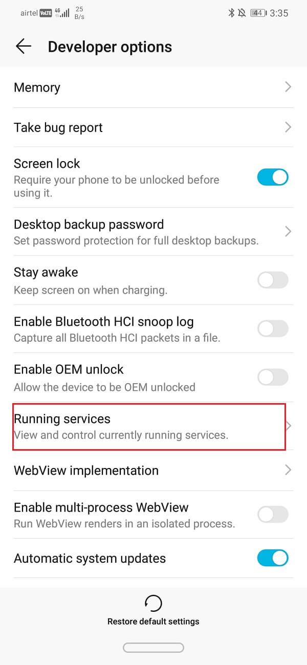 Scroll down and then click on Running services