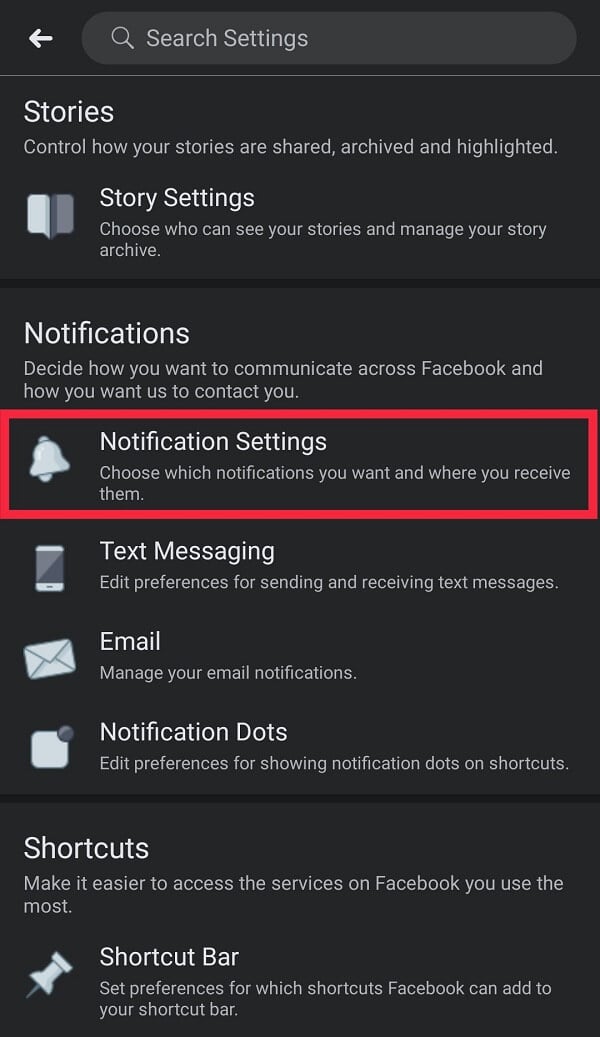 Scroll down to find ‘Notification Settings’ located under the ‘Notifications’ section.