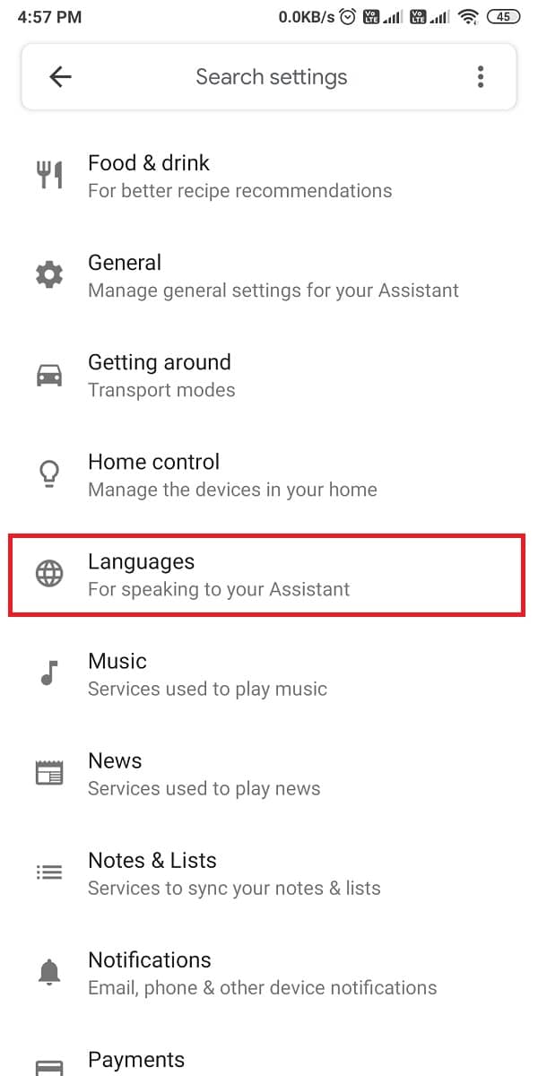Scroll down to locate the languages section. | Fix Google Assistant Not Working on Android