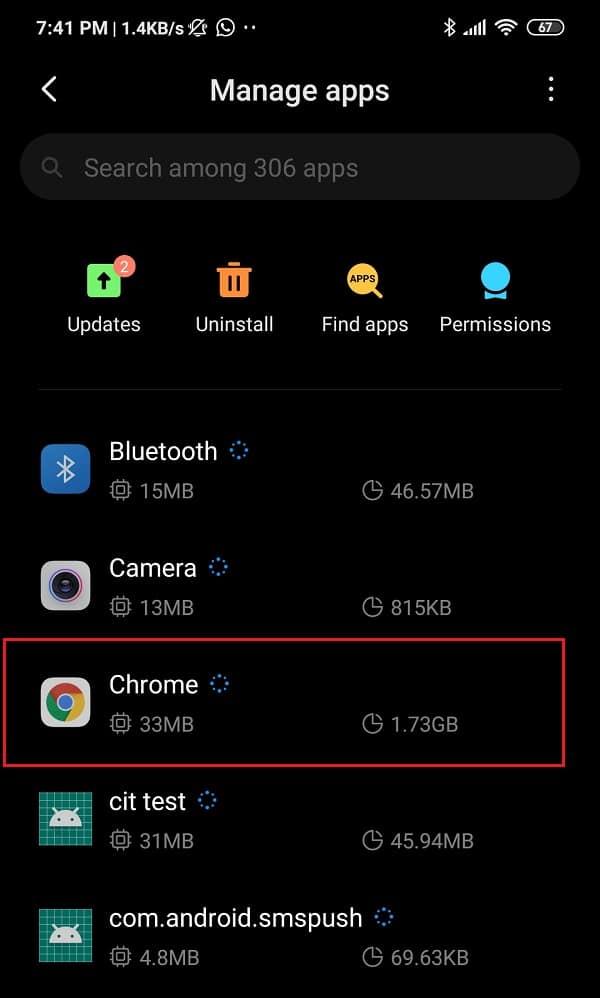 Scroll through the list of apps and open Google Chrome