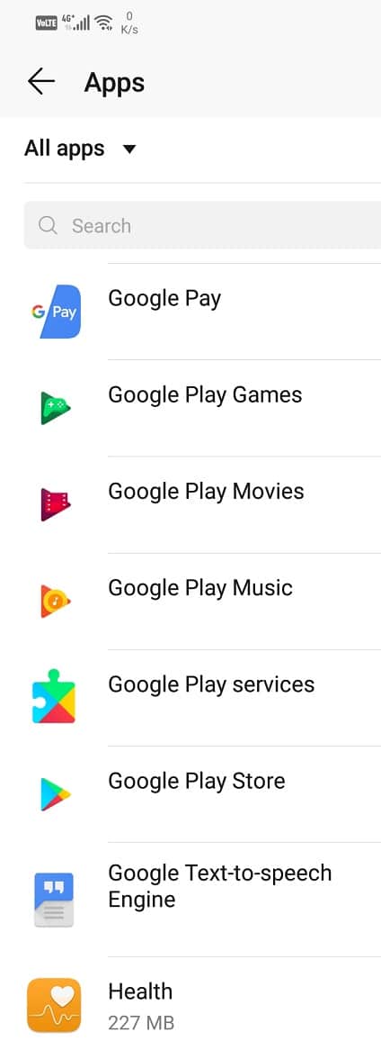 Scroll through the list of apps and open the Google Play Store