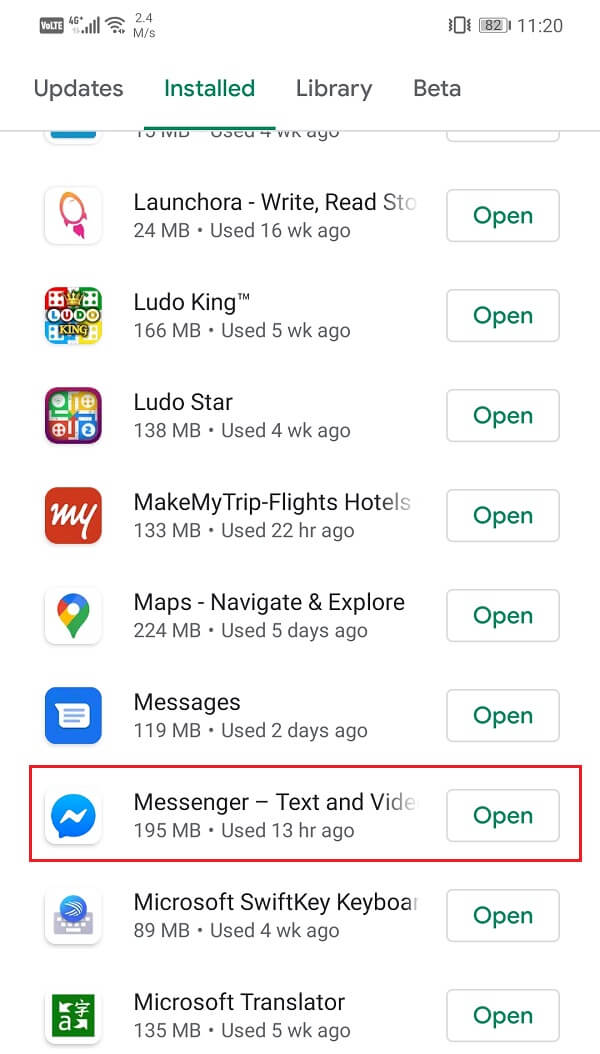 Search for Facebook Messenger and check if there are any pending updates
