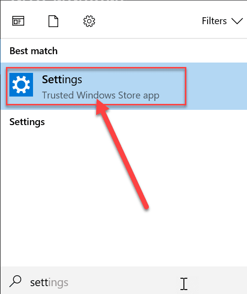 Search for Settings in Windows Start Menu