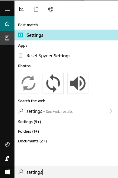 Search for Settings in the Windows search bar