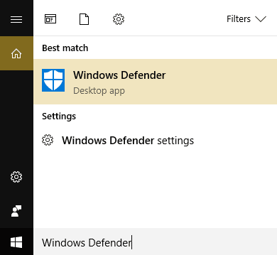 Search for Windows Defender
