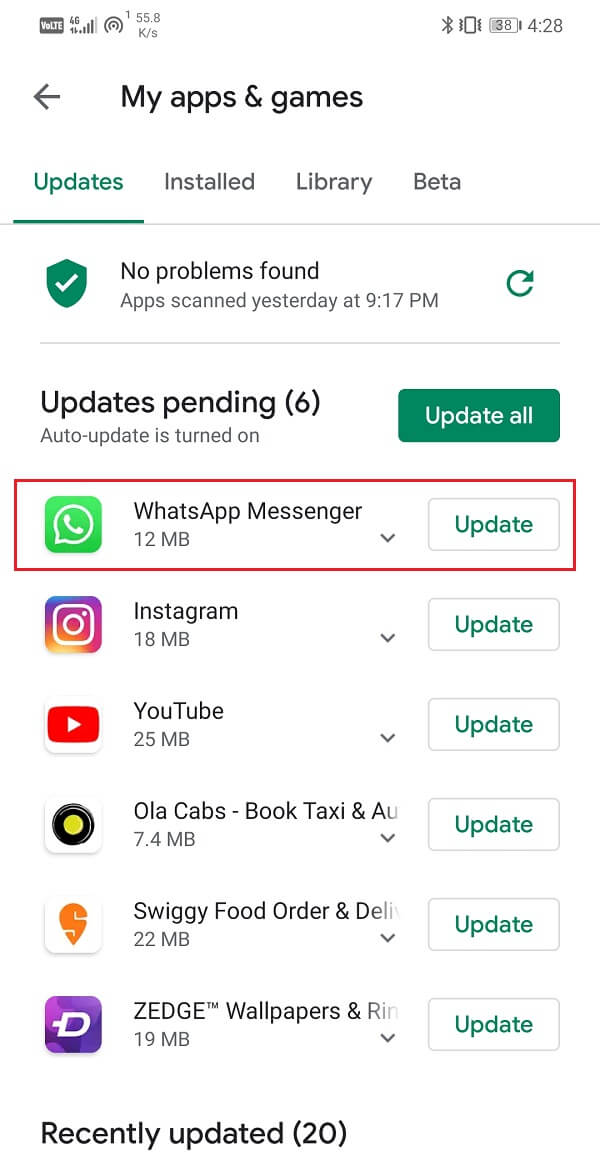 Search for the app and check if there are any pending updates