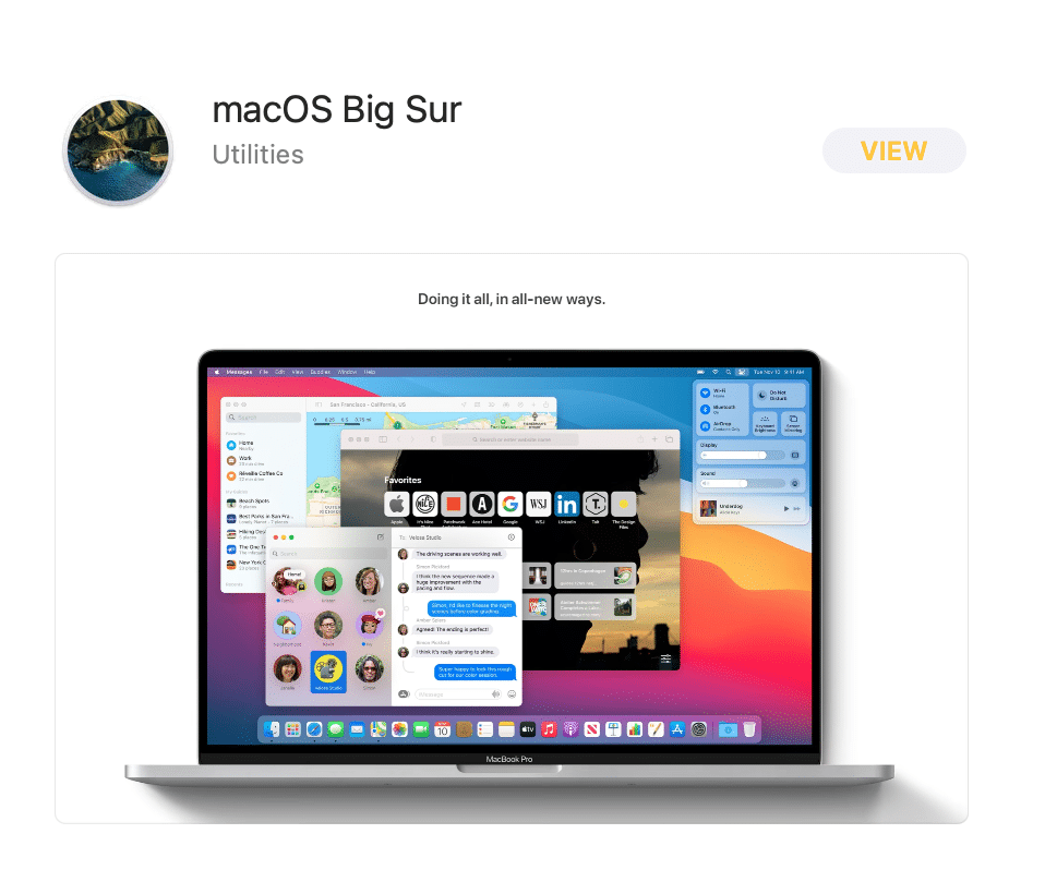 Search for the new macOS update, for example, Big Sur
