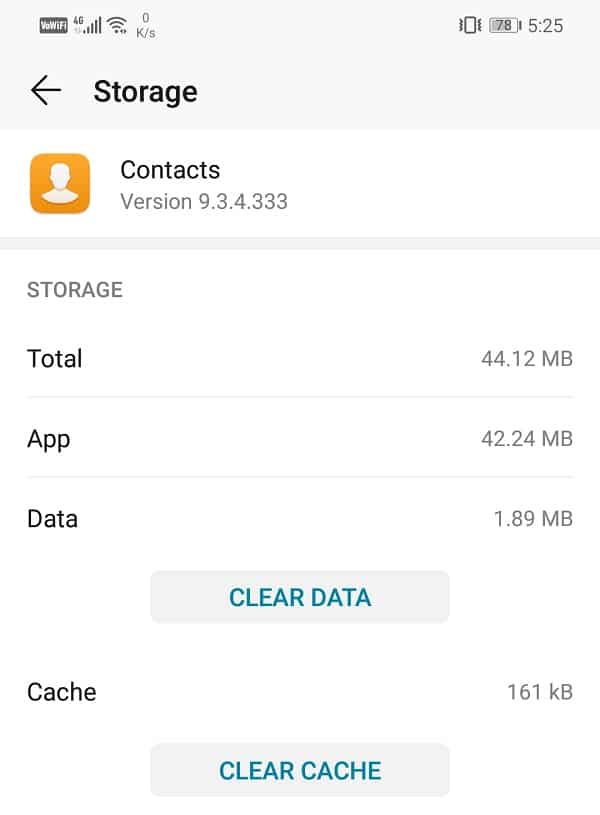 See the options to clear data and clear cache | Fix Unable to open Contacts on Android Phone
