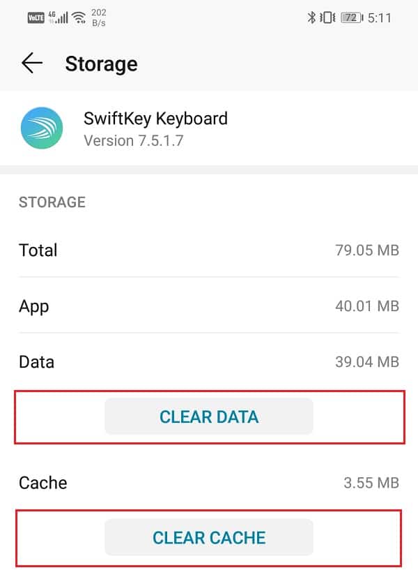 See the options to clear data and clear cache