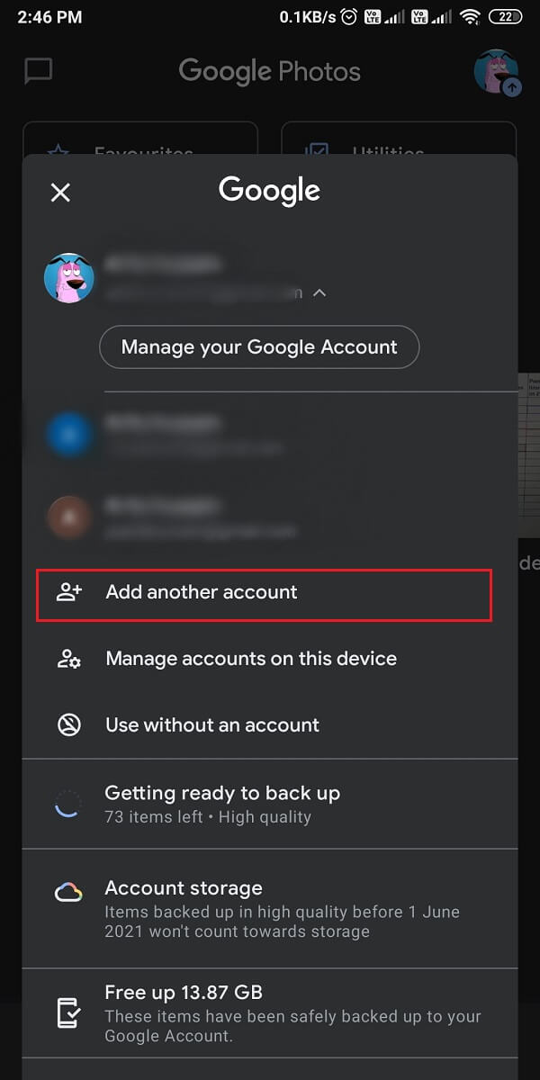 Select 'Add another account'