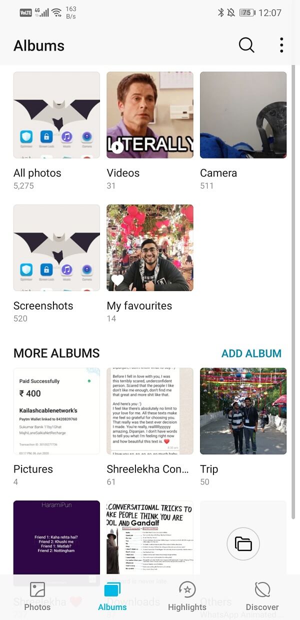 Select Album in which picture is saved | Send Picture via Email or Text Message on Android