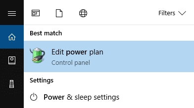 Select Edit Power Plan option from the search result