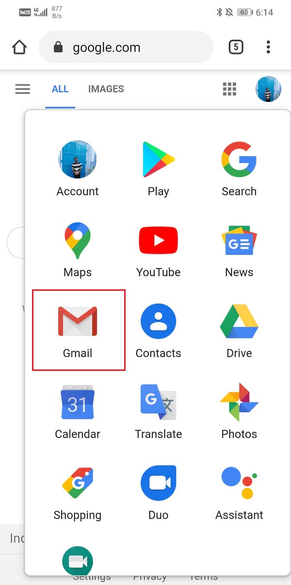 Select Gmail from app icons