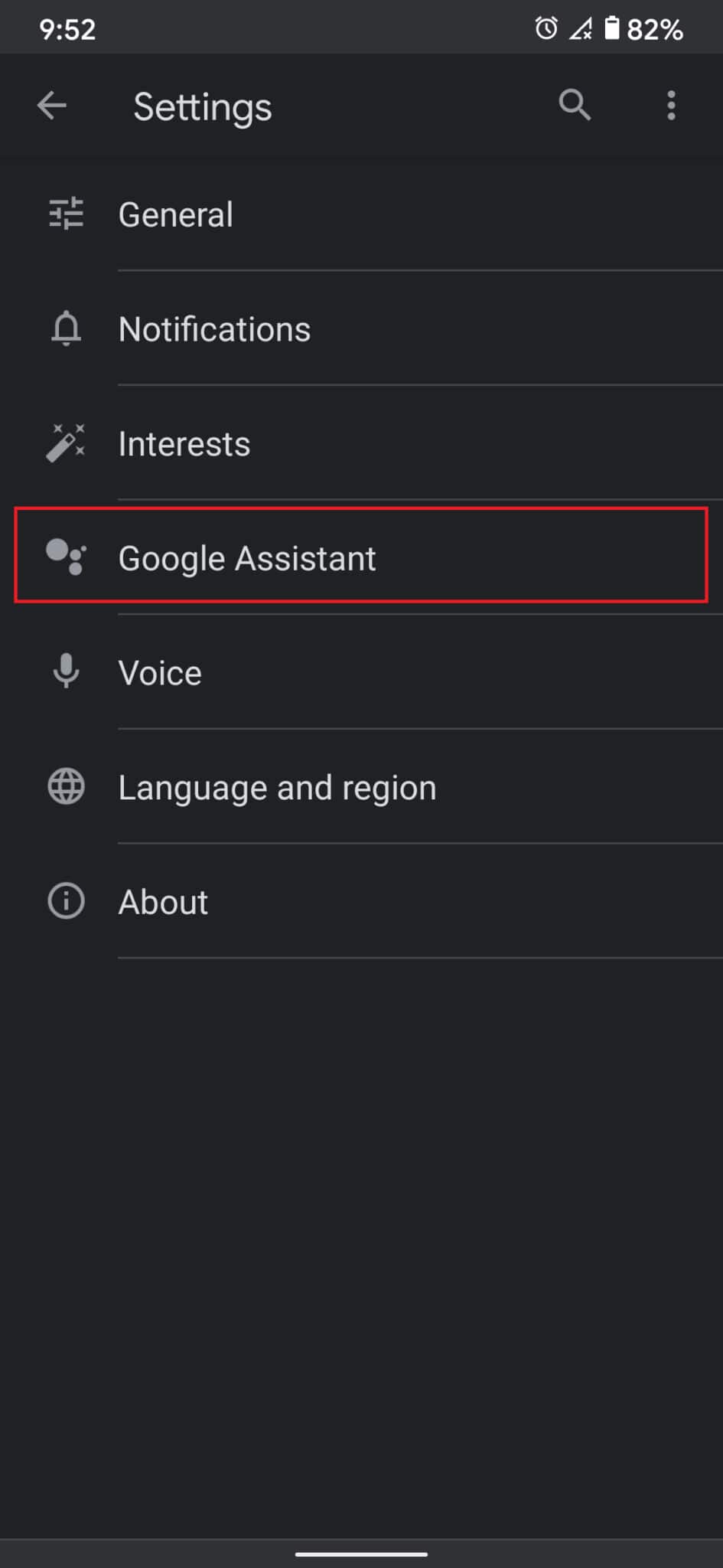 Select Google Assistant option