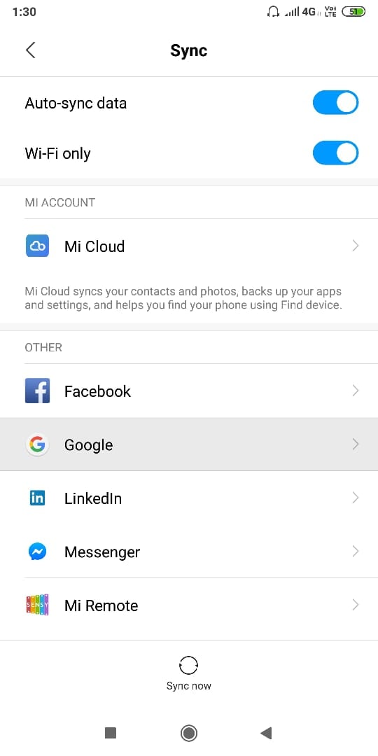 Select Google account from the list