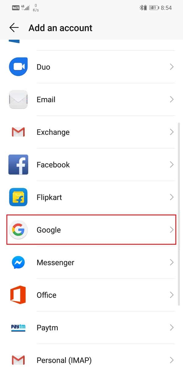 Select Google and sign in with your username and password