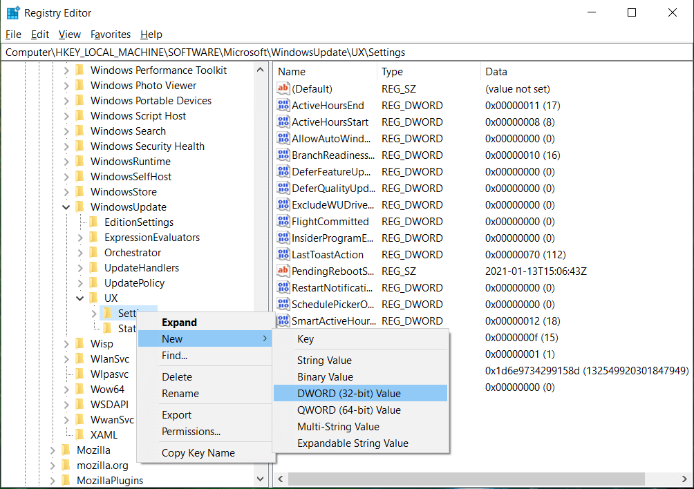 Select New DWORD (32-bit) Value