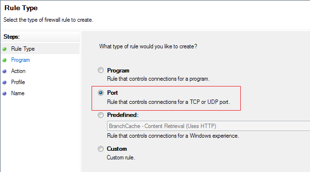 Select Port and click Next