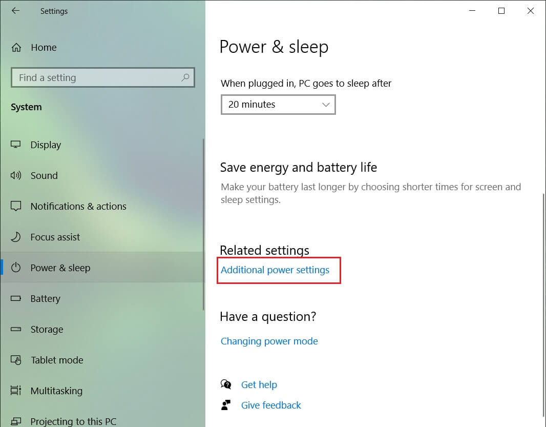 Select Power & sleep in the left-hand menu and click Additional power settings
