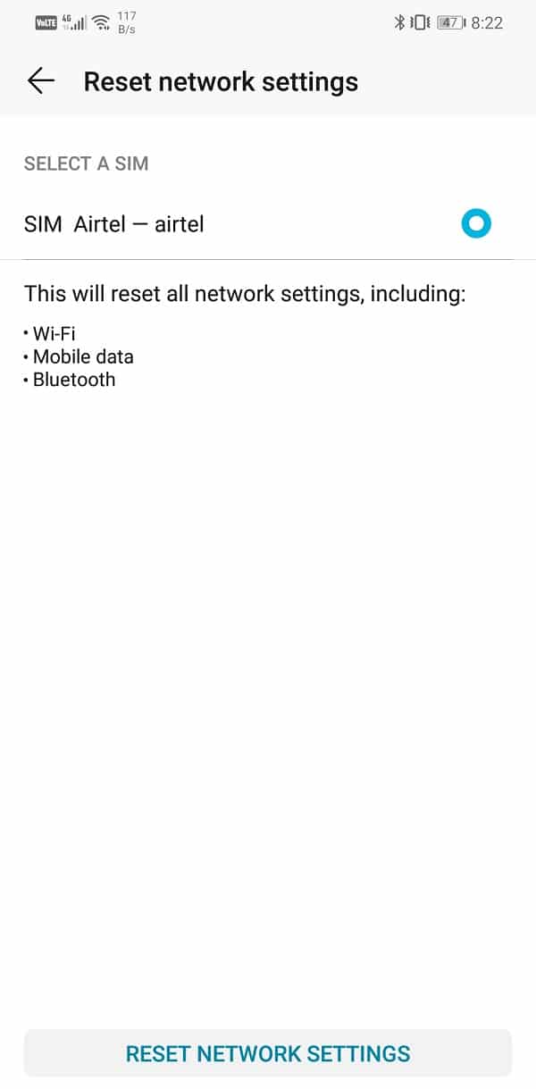Select Reset network settings