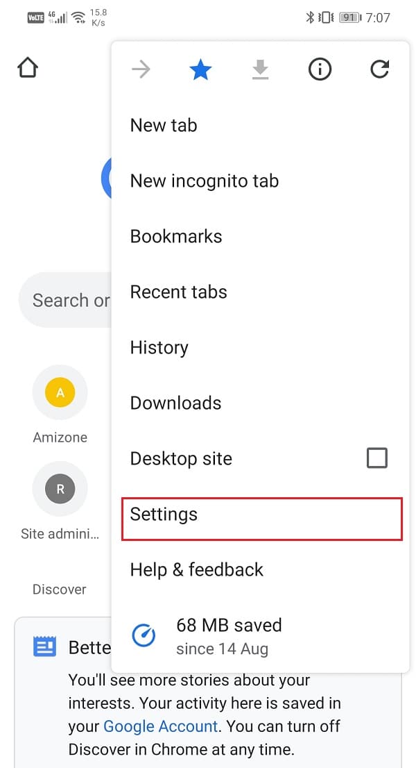 Select Settings and then tap on the Data Saver option