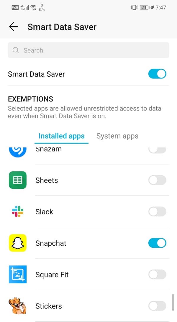 Select Snapchat which will be listed under Installed apps