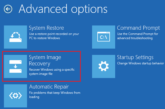Select System Image Recovery on Advanced option screen
