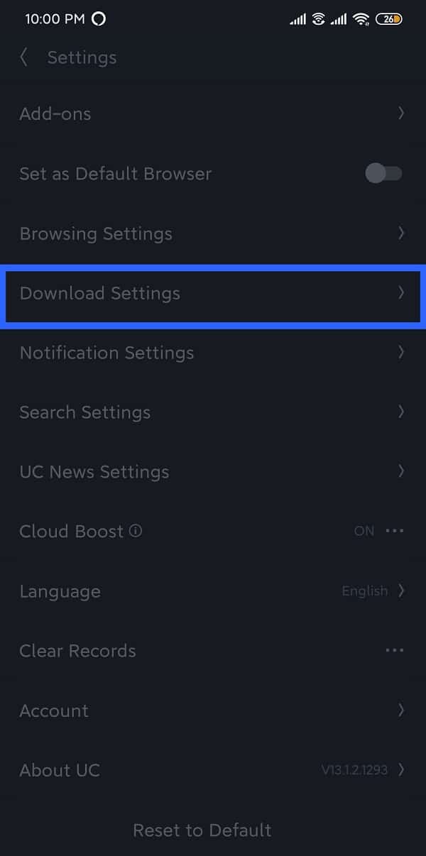 Select download settings | Fix UC Browser Common Issues