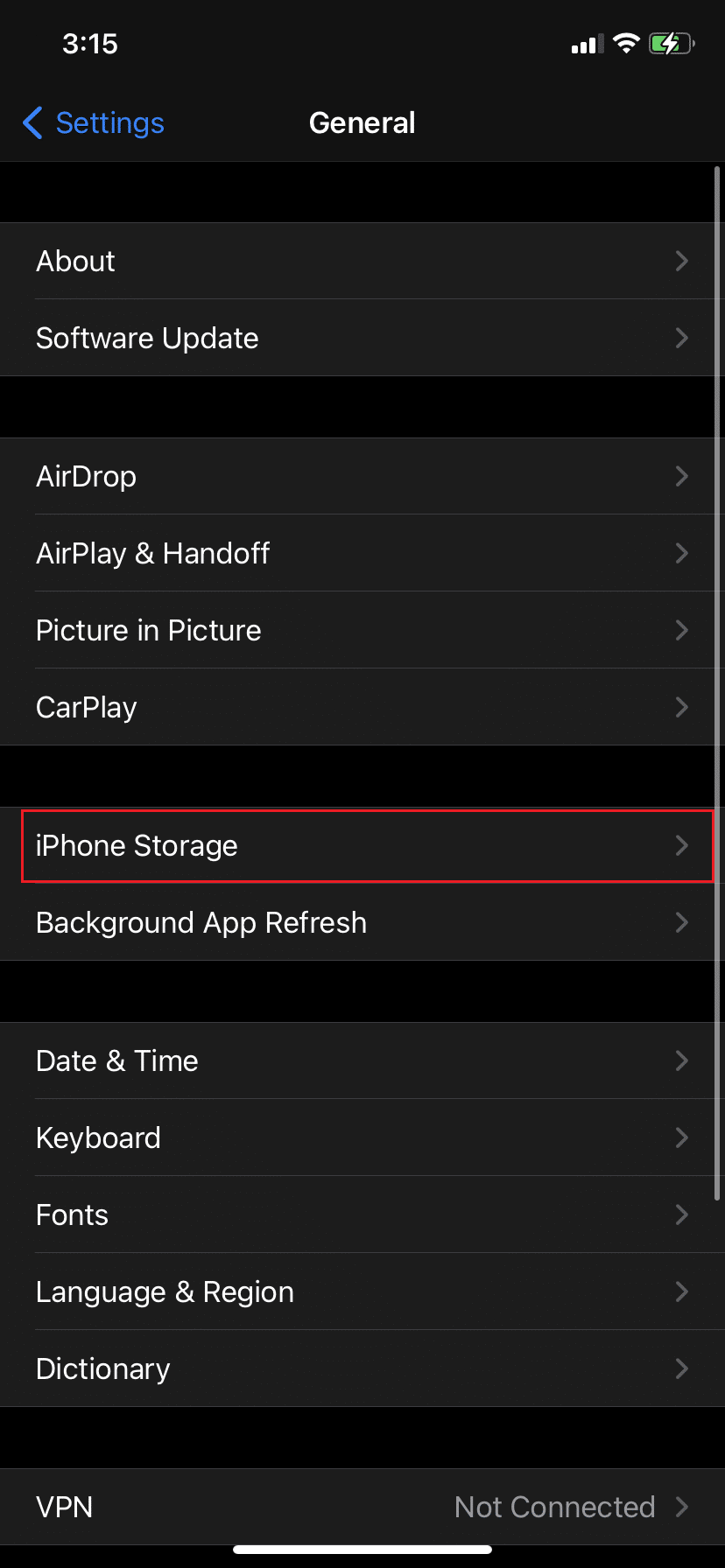Select iPhone Storage