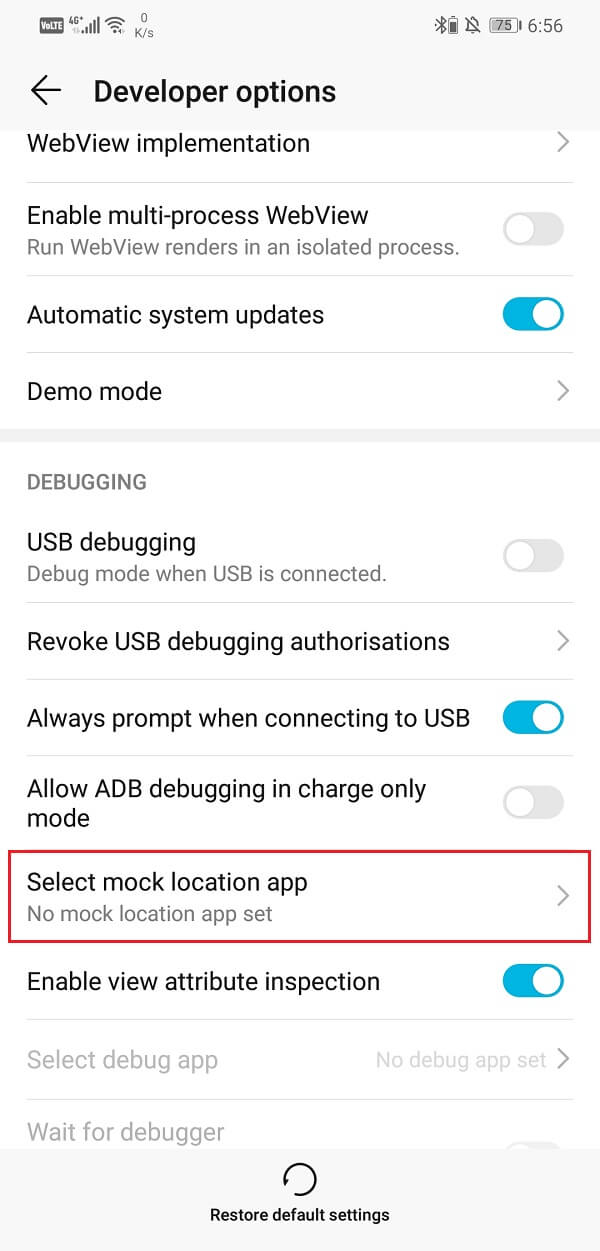 Select mock location app option