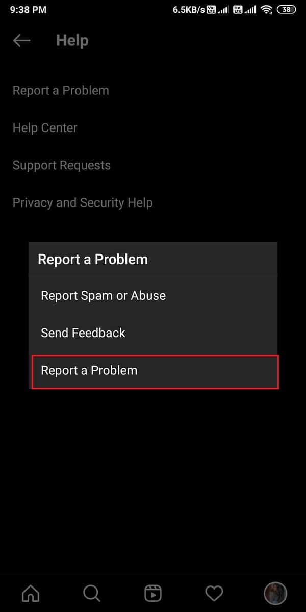 Select report a problem when you see the pop-up window on your screen