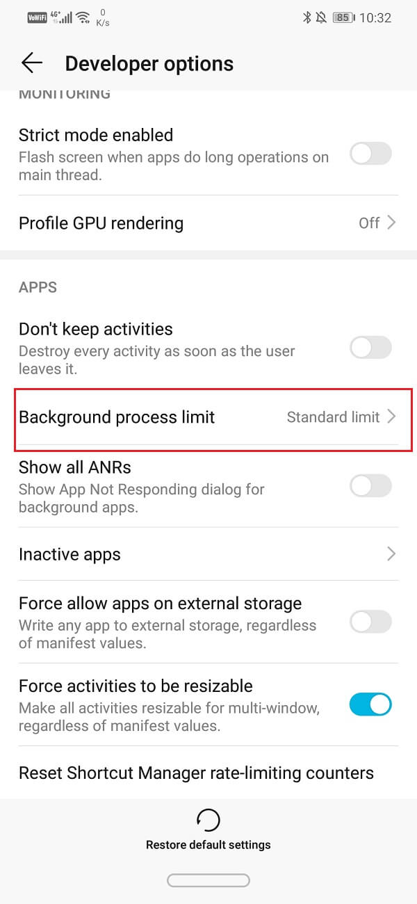 Select the Background process limit option