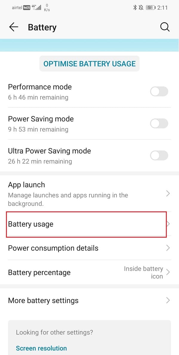 Select the Battery usage option