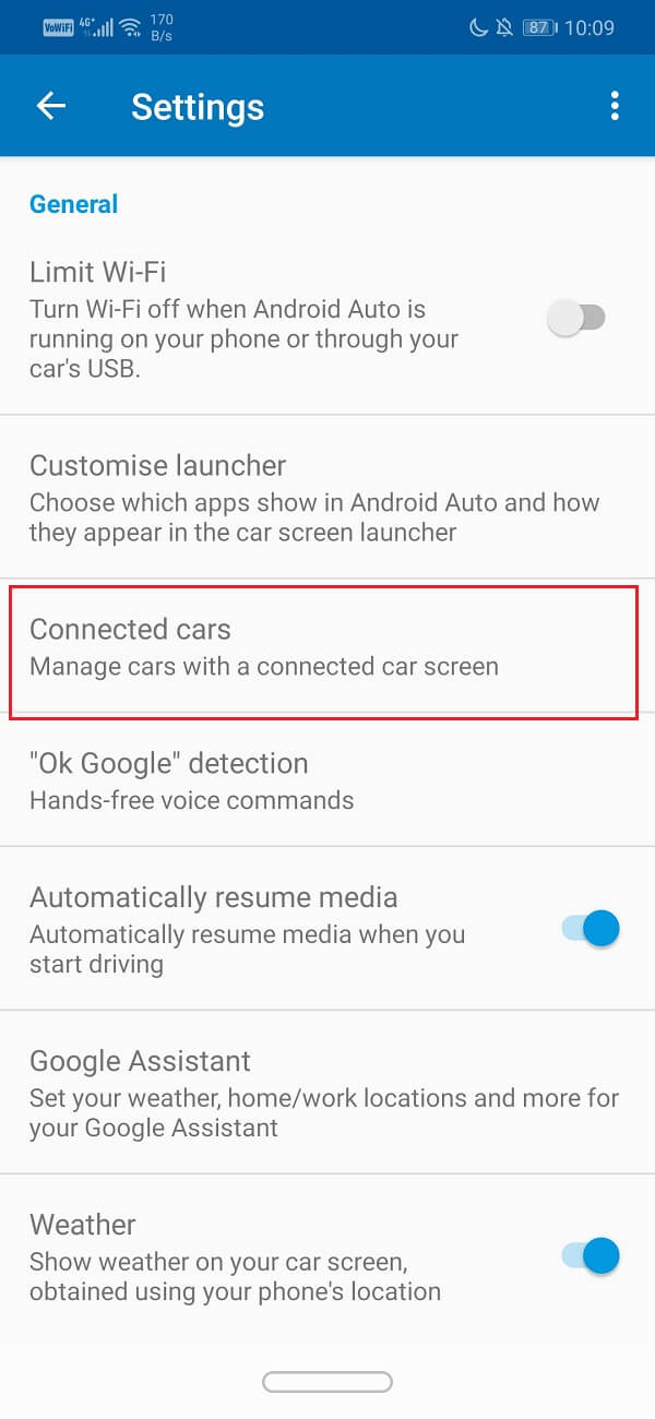 Select the Connected cars option
