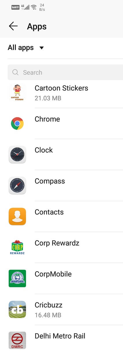 Select the Contacts app from the list of apps