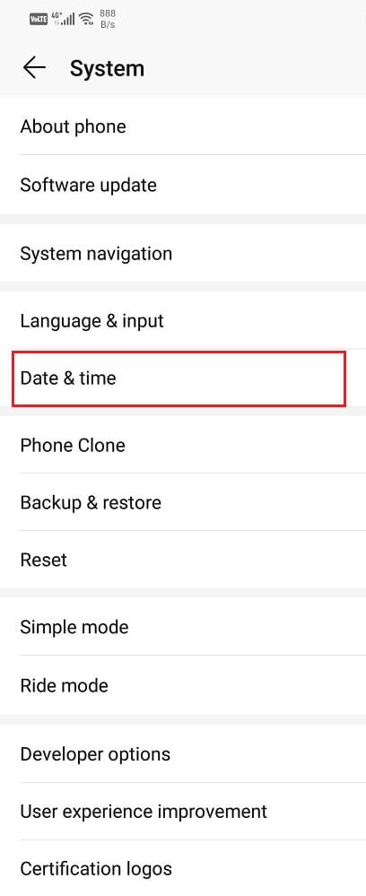 Select the Date and Time option