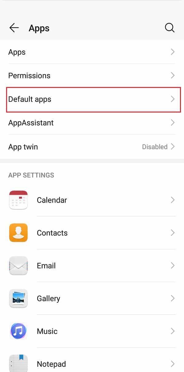 Select the Default apps options