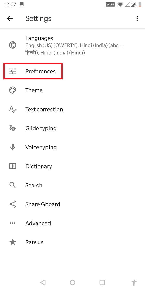 Select the Gboard application and tap on ‘Preferences’. 
