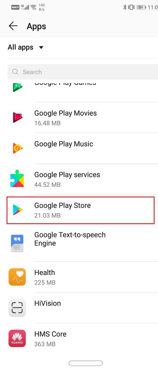 Select the Google Play Store from the list of apps