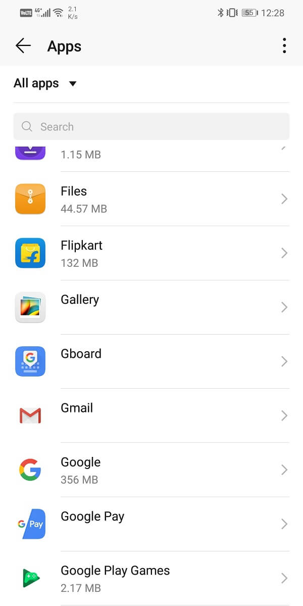 Select the Google app from the list of apps