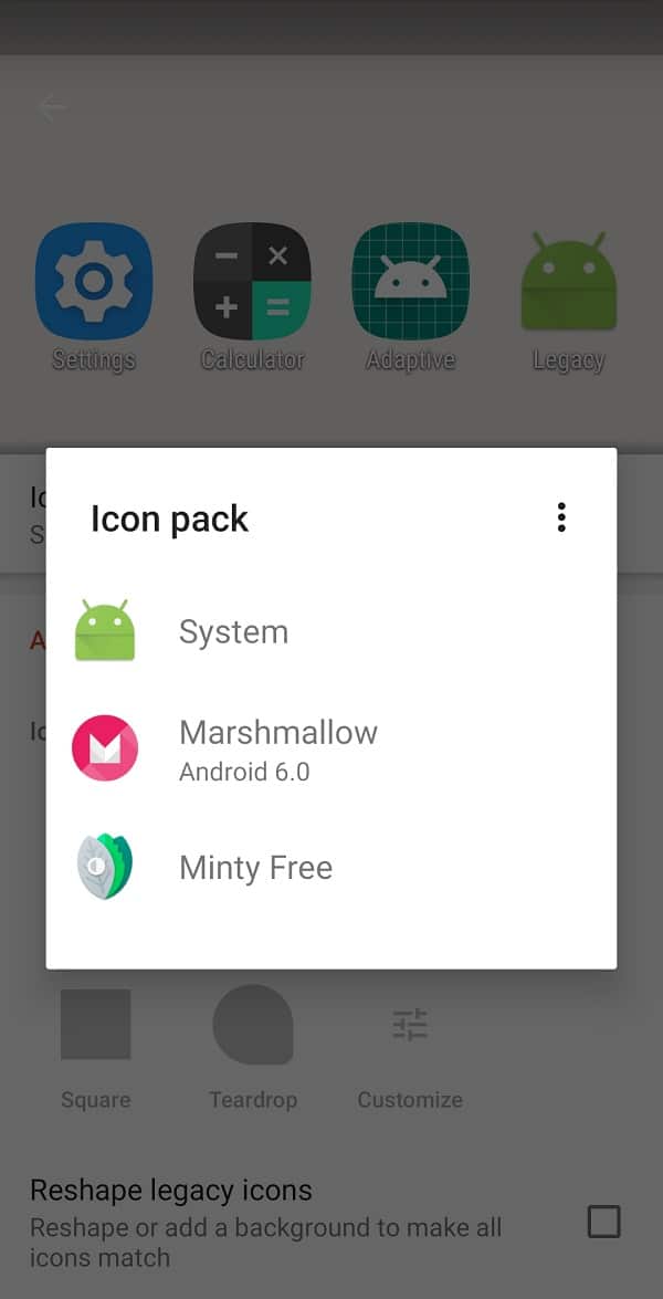 Select the Icon pack that is installed on your device
