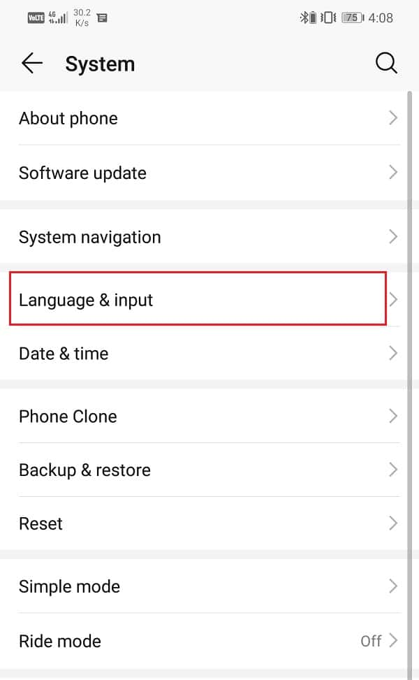 Select the Language and Input option