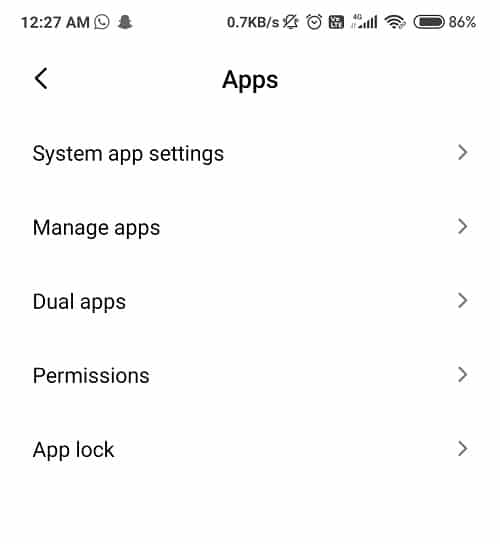 Select the Manage Apps option