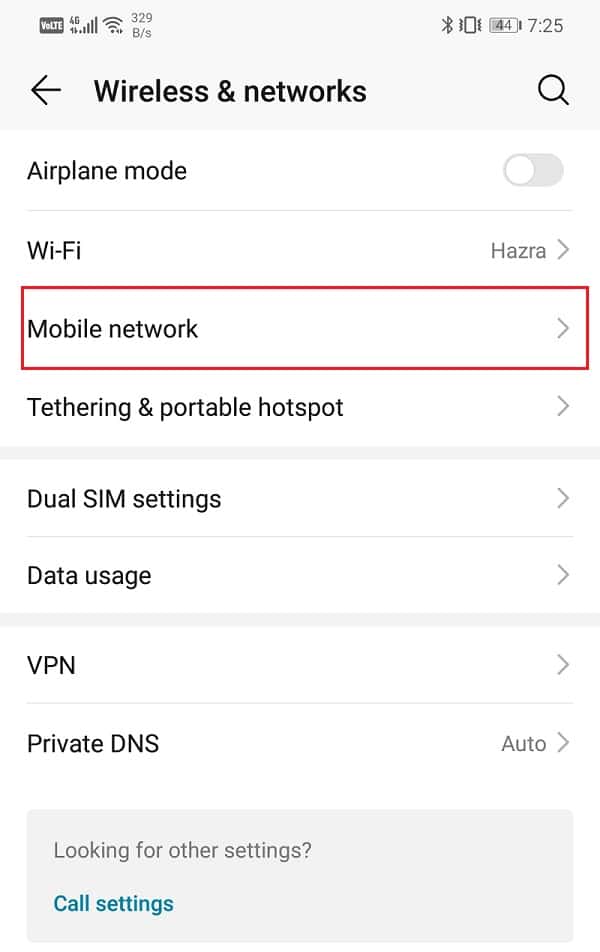 Выберите опцию «Мобильная сеть» | Увеличьте скорость Интернета на своем телефоне Android