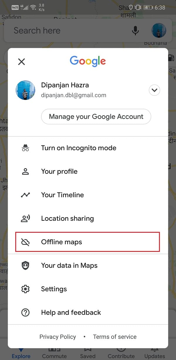 Select the Offline maps option