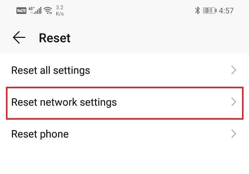 Select the Reset Network Settings
