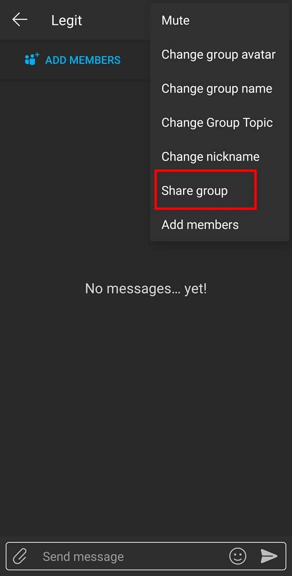 Select the Share Group option from the available list. | Fix ‘Failed to Add Members Issue’ on GroupMe