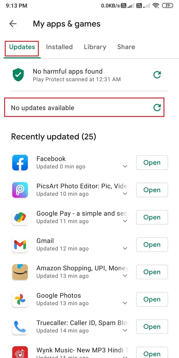 Select the Updates tab from the top
